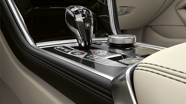 Close-up of the middle console of BMW 8 Series Coupé.