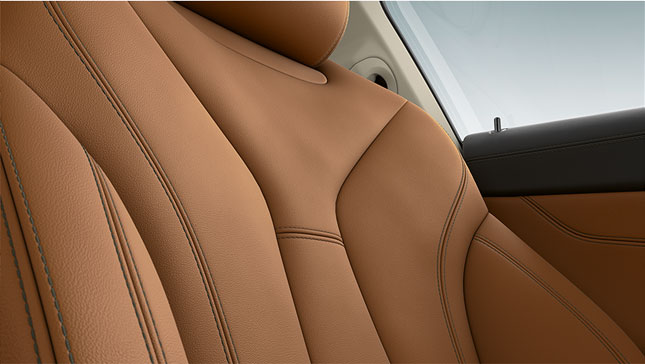 Close-up of the upholstery and stitching of the BMW 8 Series Coupé.