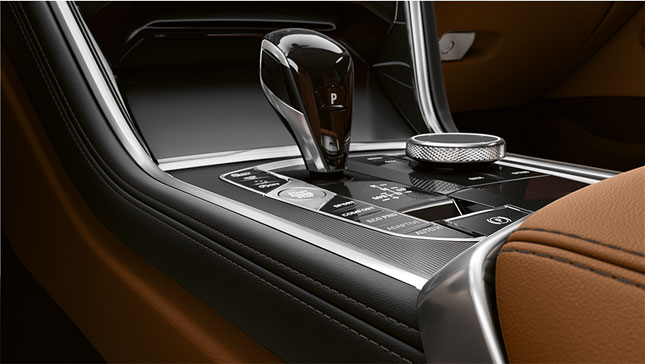 Close-up of the middle console of the BMW 8 Series Coupé.