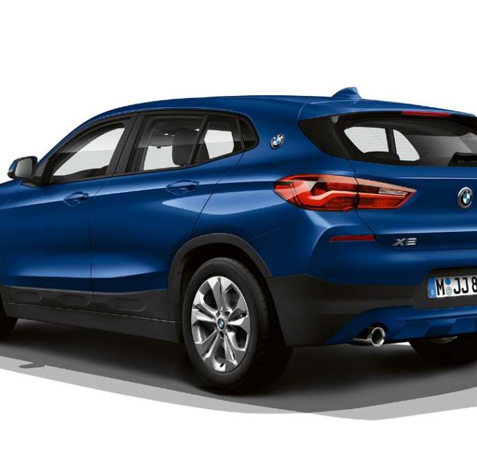 BMW X2 sDrive20i model advantage 2018 F39 Mediterranean Blue metallic three quarter rear view